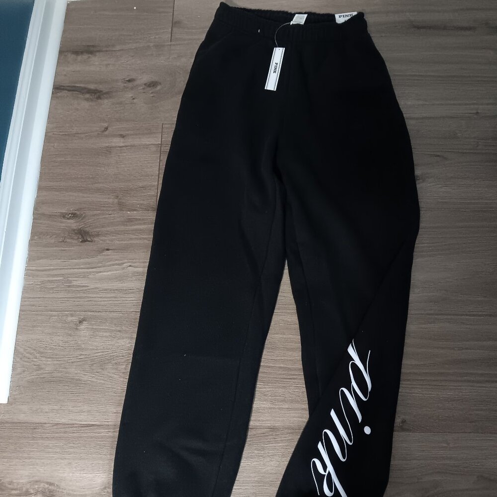 BNWT XS Victoria's secret pink fleece ivy league black sweatpants lounge